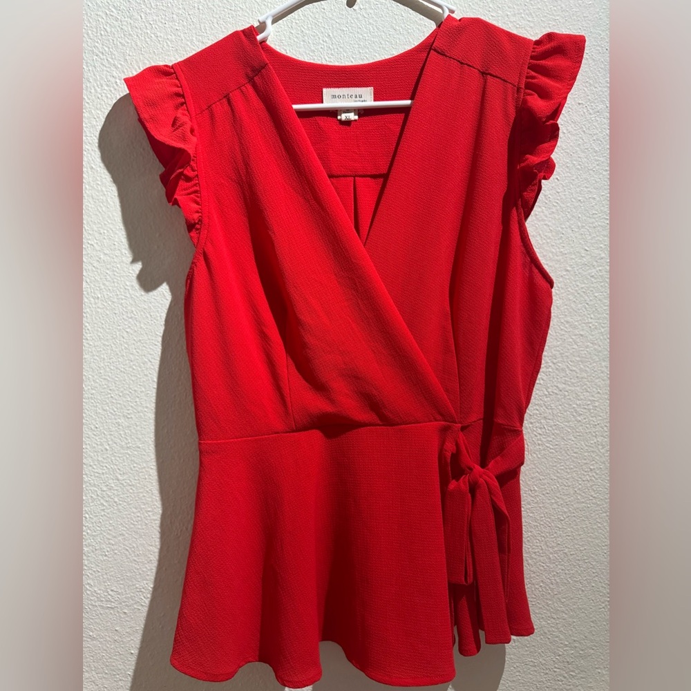Monteau Vibrant Red Ruffle Top